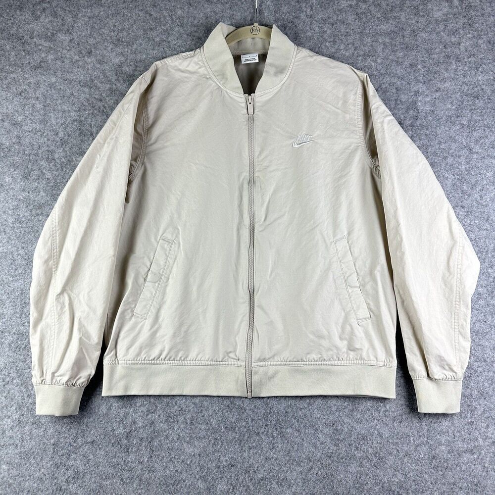 Nike Bomber Jacket Mens Large Cream Essentials Full Zip Lightweight Sportswear*
